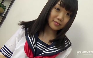 Asian honey, Natsuno Himawari is wearing her college uniform while getting smashed and fellating prick